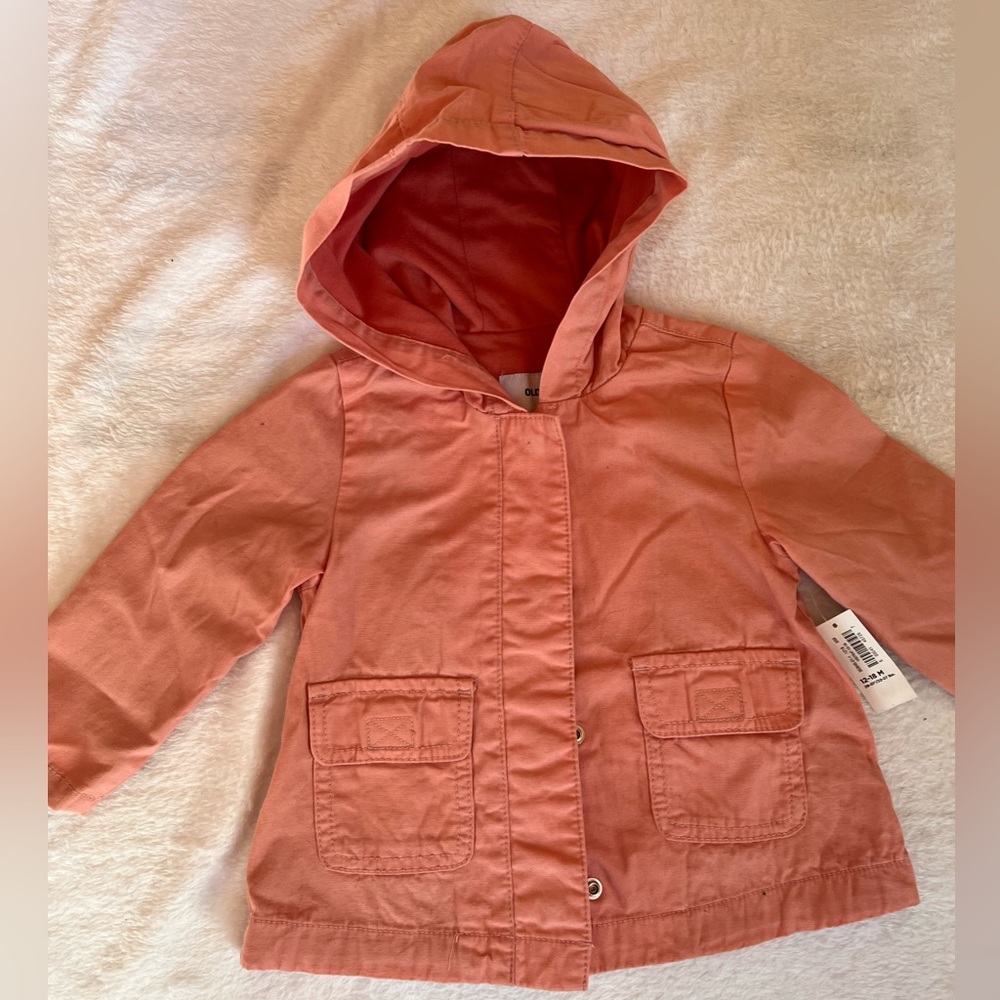 Old Navy baby girl pink canvas utility jacket 12-18 months new!